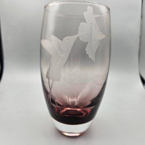 Vintage Caithness Glass Etched hummingbird Amethyst Vase